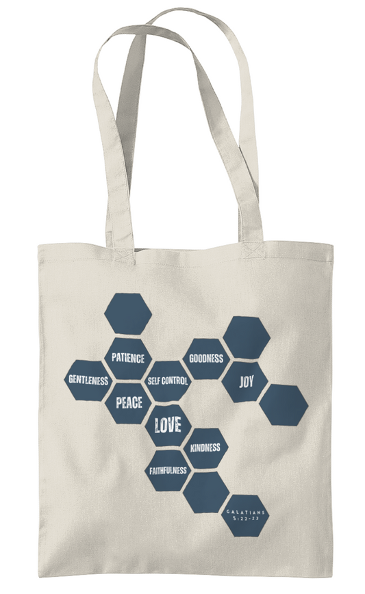 Weekday Tote Bag -Fruits of The Spirit Tote Bag with Blue Design